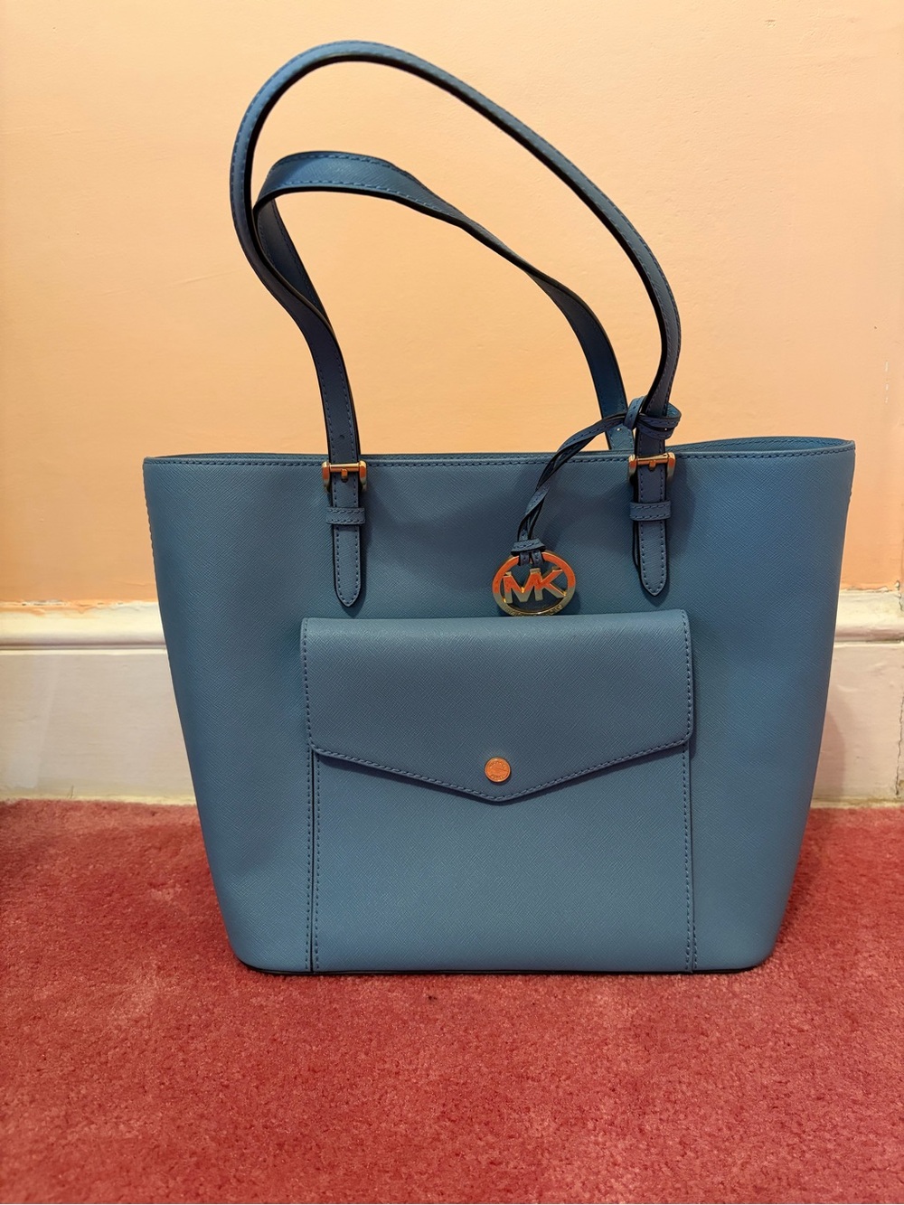 Michael Kors Dusty Blue Saffiano Leather Tote with Front Pocket